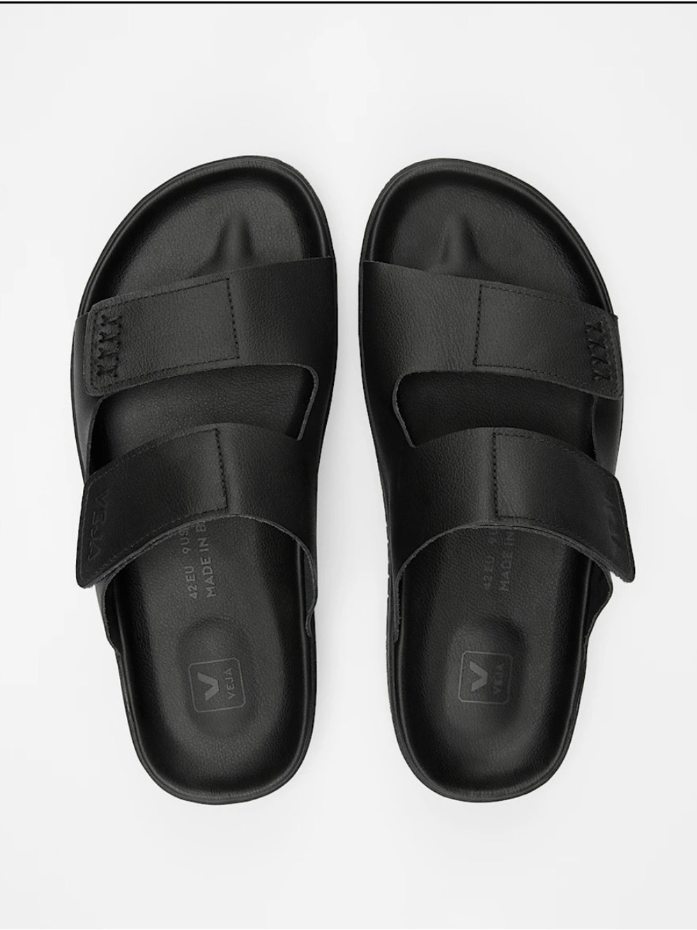 Veja Etna Lether Black Slide Sandals with Dual Straps